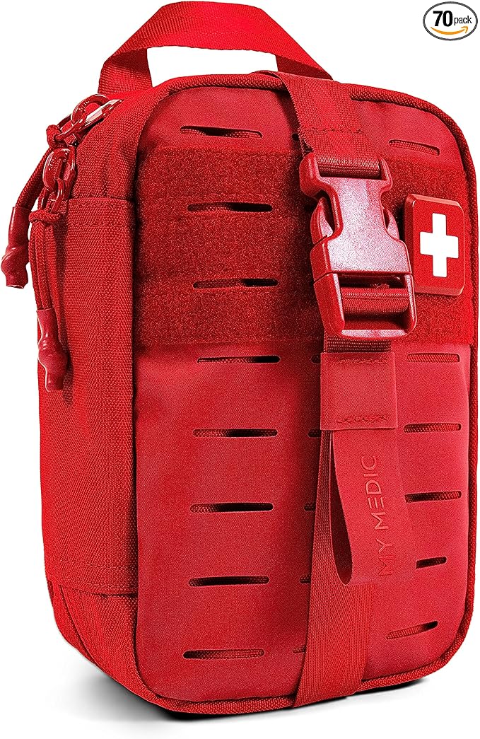 My Medic MyFak Mini First Aid Kit - Small and Lightweight for Camping Hiking and Backpacking - IFAK With 70 Items - HSA/FSA Eligible Great for Travel - Red