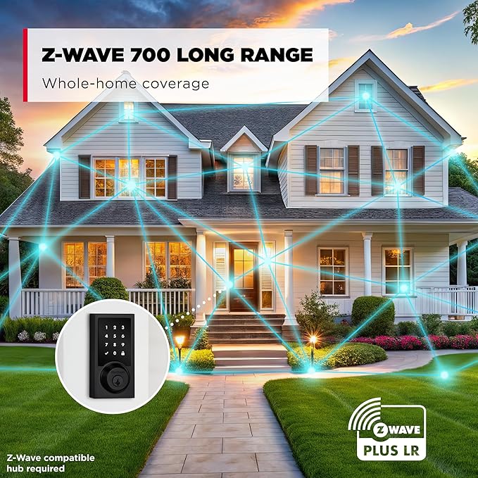 Kwikset HomeConnect 918 Contemporary Z-Wave Long Range Enabled Touch Screen Lock Works with Ring Alarm, Samsung SmartThings Hub Required, Sold Separately in Matte Black