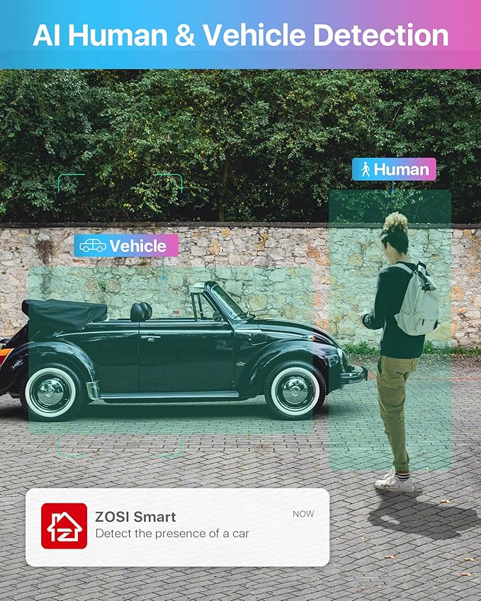 ZOSI 1080P H.265+ Home Security Camera System with AI Human Vehicle Detection, 5MP 3K Lite 8 Channel CCTV DVR Recorder with 2TB Hard Drive and 8 x 1080p Surveillance Bullet Camera Outdoor Indoor