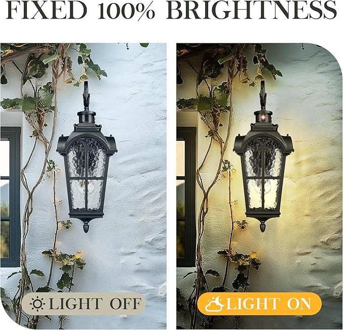 Emliviar 24" Motion Sensor Outdoor Light Fixtures Wall Mount, Aluminum Exterior Porch Light in Black Finish with Gold Edges, Outside Wall Light with Water Glass, WE305BL-SE BG-SW