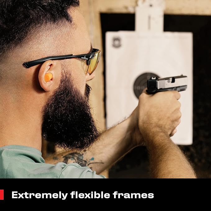 NoCry Yellow Safety Glasses for Men – ANSI Z87 Rated Shooting Eyewear with Scratch and Fog Resistant Lenses – Blue Light Blocking, 100% UV Protection – Fully Adjustable for a Comfortable Fit