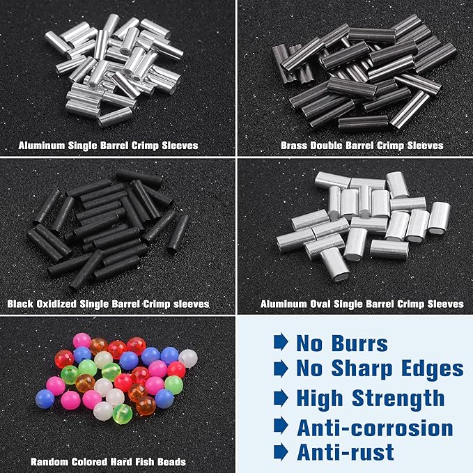 Fishing Crimping Pliers Crimp Sleeves Set,Wire Rope Crimping Tool Kit Heavy Duty Wire Leader Rope Crimper Plier 4 Size Crimping (Stainless Steel Plier+300pcs Mix Crimper Sleeves)