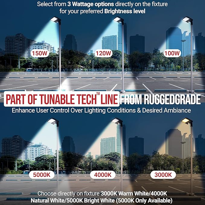 RuggedGrade 150W - NextGen IV Series LED Street Light with T2 Lens - Color Selectable 30K/40K/50K - Slip Fit - Gray