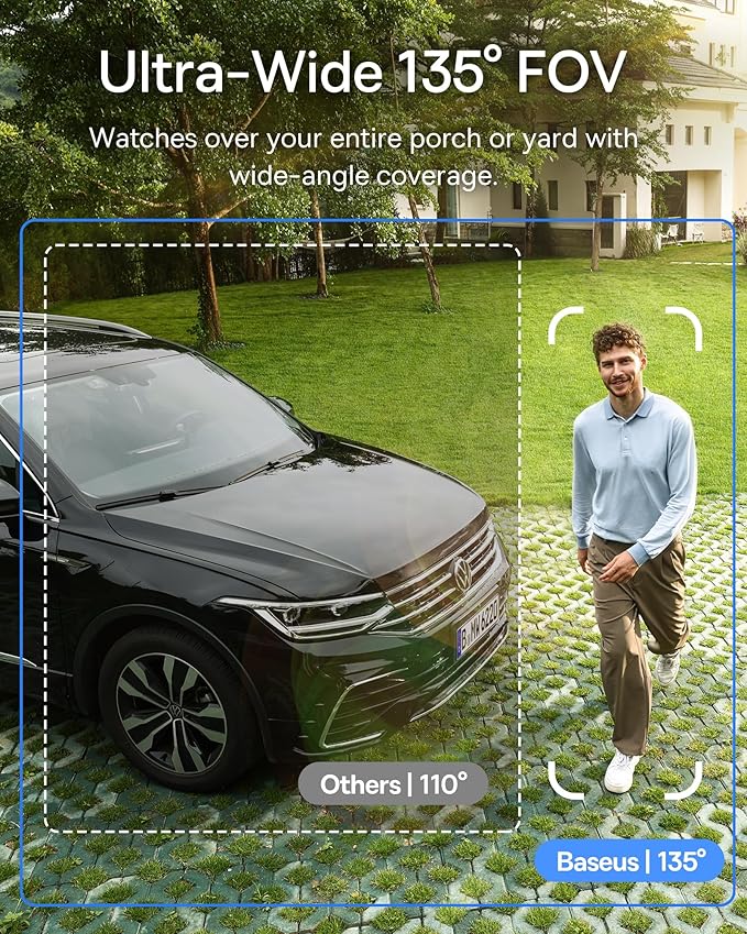 Baseus Solar Security Cameras Wireless Outdoor S1 Lite, 2K QHD Solocam, Continuous Power, Color Night Vision, AI Human Detection, IP67, No Monthly Fee, Local Storage, Works with Alexa & Google Home