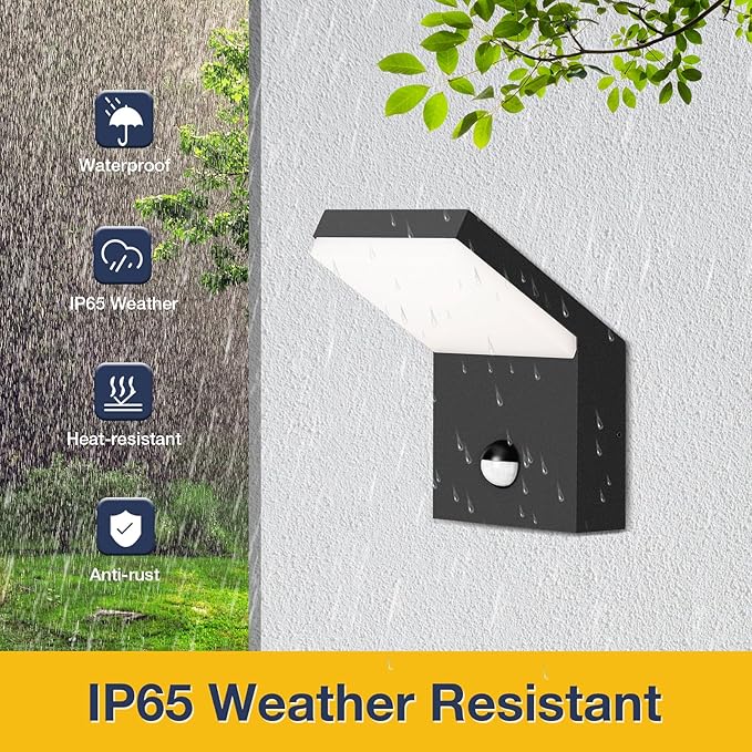 Wall Light Outdoor LED Mount Lamp Wall Sconce Lighting with Motion Sensor Lantern Fixture Black Aluminum Lights for Porch Front Door Garden Yard Patio Waterproof 18W 1800Lm 3000K