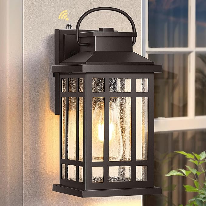 Outdoor Light Fixture, Dusk to Dawn Outside Lights for House, Brown Outside Sconce Lighting, Oil Rubbed Bronze Exterior Porch Lights Wall Mount, Modern Outdoor Wall Lantern for Patio Garage