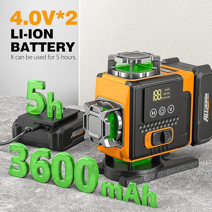 Alloyman Laser Level 360 Self Leveling with Tripod, 16 Lines Green Laser 4x360° Lazer Leveler Tool, 4D Laser Level for Picture Hanging and Construction, Includes Strong Magnetic Bracket