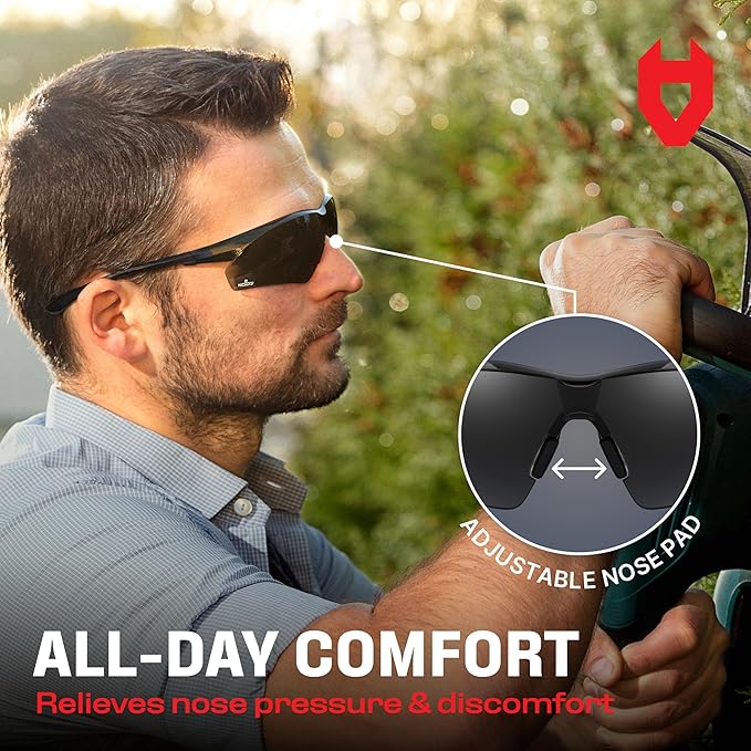 NoCry Anti-Fog Safety Sunglasses for Men with Scratch Resistant Lenses — Tinted Safety Glasses for Construction with 100% UV Protection — ANSI Z87.1 Work Sunglasses with Adjustable Temples & Nose Pad