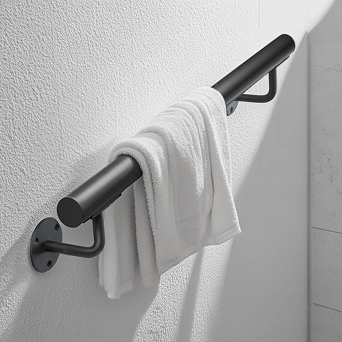 24 Inch Metal Stair Handrail Indoor- 2 FT Square Pipe Wall Mount Handrial, Outdoor Railings for Garage Porch Patio Steps, Deck Hand Rail, Iron Banister Railing