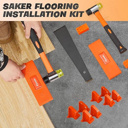 Saker Laminate Flooring Tools, 63-Piece Wood Flooring Installation Kit with 60 Flooring Spacers,Tapping Block, Pull Bar, Rubber Mallet