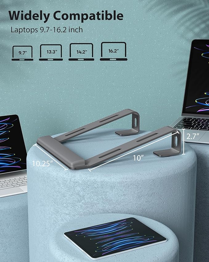 NTMY Laptop Stand for Desk with Wrist Protection Pad, Aluminum Laptop Riser Computer Stand for Laptop, Ergonomic Laptop Stand for MacBook/HP/Dell/Acer/Lenovo 10-17.3'' (Grey)