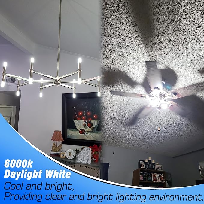 E17 LED Light Bulb 6W(60W Halogen Equivalent) 6000K Daylight White 700lm 120V E17 LED Intermediate Base Bulb for Chandelier,Appliance,Desk Lamp,Cabinet,Closet,Ceiling Fan,Non-dimmable,5pack