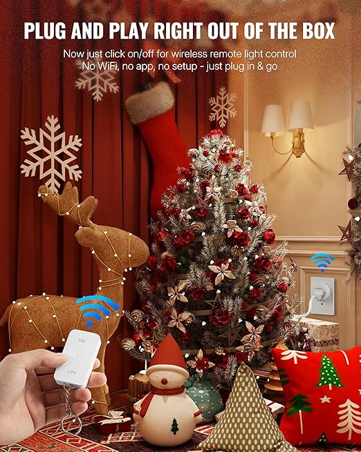 Remote Control Outlet, WILAWELS Wireless Light Switch with Magnetic Base, On Off Remote Outlet Switch for Light, Lamp, Home Appliance, 100ft RF Range, 15A/1875W, Pre-Programmed, FCC Listed W09RC1106
