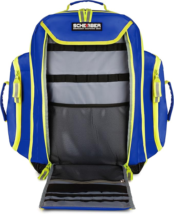 Scherber Fully-Stocked Premium First Responder Backpack | EMT/EMS Medic Trauma, Bleeding & Oxygen Medical Kit | CAT Tourniquet, QuikClot 4x4, HyFin Chest Seal & 250+ First Aid Supplies - Blue