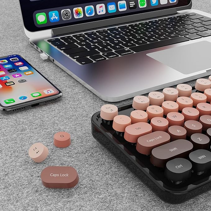 Wireless Keyboard and Mouse Combo, Full-Size Retro Typewriter Keyboard with Round Keycaps, Ergonomic Design for Windows PC, Home and Office Use -Red