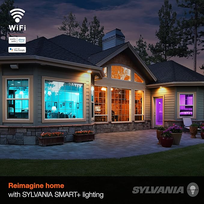 SYLVANIA Wifi LED Smart Light Bulb, 60W Equivalent Full Color and Tunable White A19, Dimmable, Compatible with Alexa and Google Home Only - 4 Pack (75674)