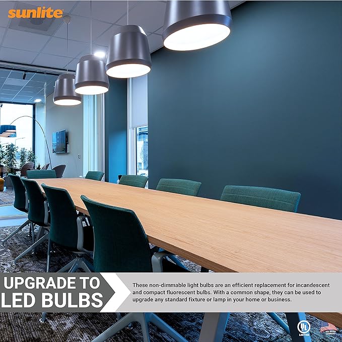 Sunlite LED A19 Light Bulb, Non-Dimmable 11 Watt (75W Equivalent), 1100 Lumens, Medium (E26) Base, UL Listed, 5000K Daylight, 3 Count