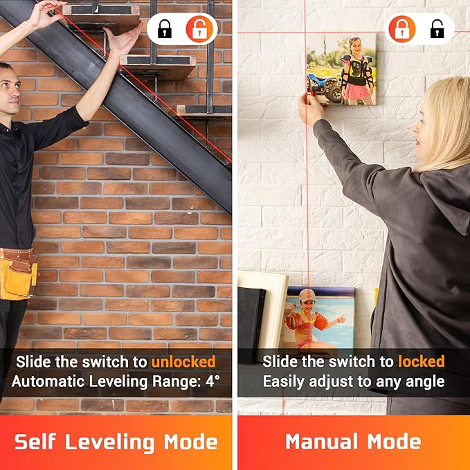 Upgraded Self-Leveling Red Line Laser Level - 360° Laser Alignment Tool for Construction, Picture Hanging, & Carpentry | Laser Leveler Tool w/Horizontal & Vertical Lines - Case Included