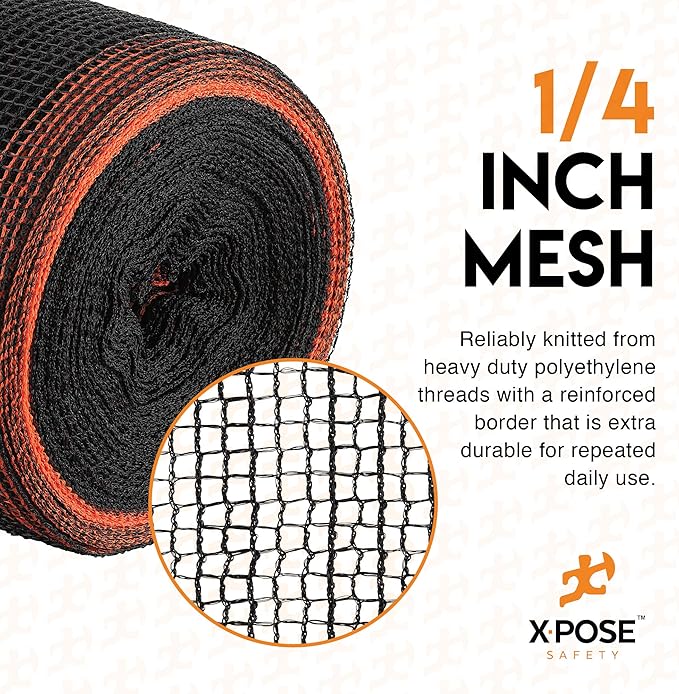 Construction Safety Debris Netting - 150 Ft Temporary Material Roll, 1/4" Mesh Scaffold Net Enclosure, Barricade, Visibility Barrier, Fencing Roll, Heavy Duty Fire Retardant 4 ft x 150 ft, Black