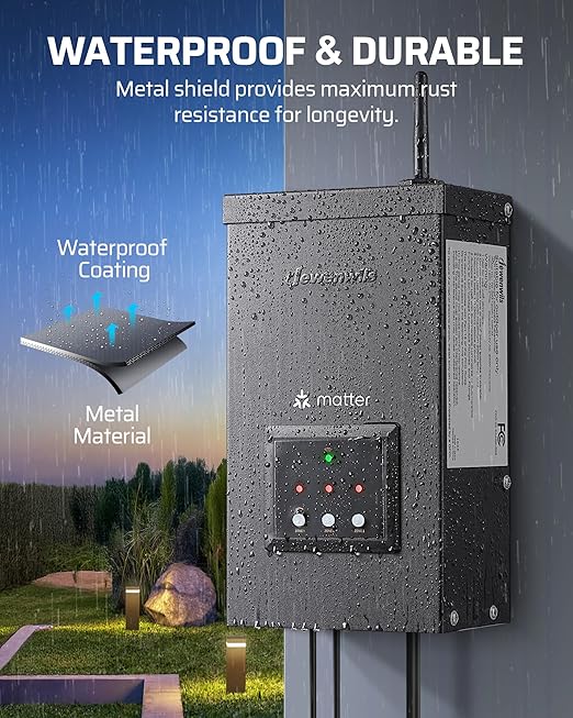 DEWENWILS Matter 300W Smart Landscape Lighting Transformer, 120V AC to 12V/14V AC, WiFi Low Voltage Transformer, Compatible with Alexa, Google Assistant,SmartThings,Hub is Required