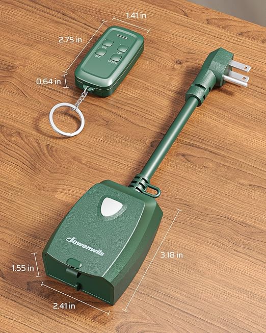 DEWENWILS Outdoor Dimmer for String Lights, Remote Dimmer Switch, Weatherproof Dimmer Plug, 100FT Range, Compatible with Dimmable LED/Tungsten Bulbs, FCC Certified