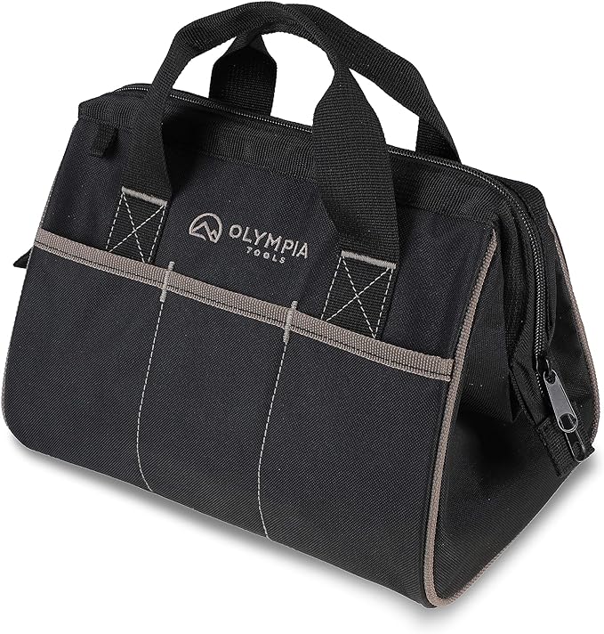 Olympia Tools Tool Bag 12 Inch, Heavy Duty Tools Bag with 3 Large Pockets, Adjustable Shouder Straps and 600D Reinforced Material