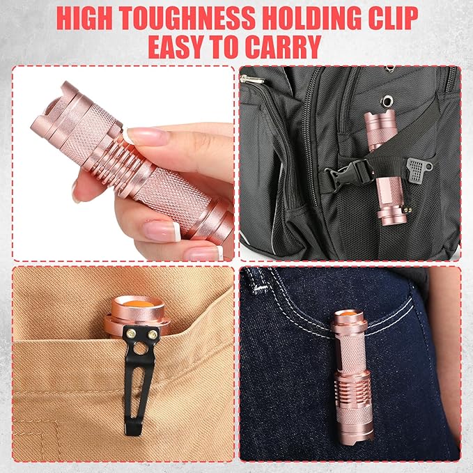 Fumete 20 Pieces LED Flashlight Mini 3 Mode Tactical Torch Small Water Resistant Pocket Flash Light Adjustable Focus Light Pen for Men, Father, Indoor Outdoor Hiking(Pink)