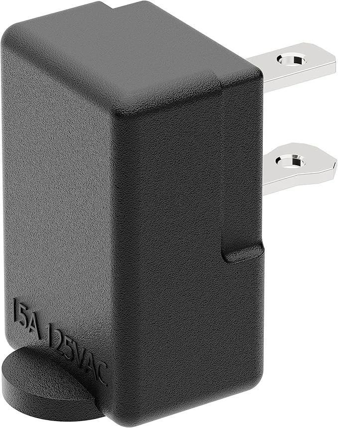 Right Angle 2-Prong 90 Degree Leftward AC Adapter, Polarized L Type, Vertical Down Power Adapter, PA-0506B Black