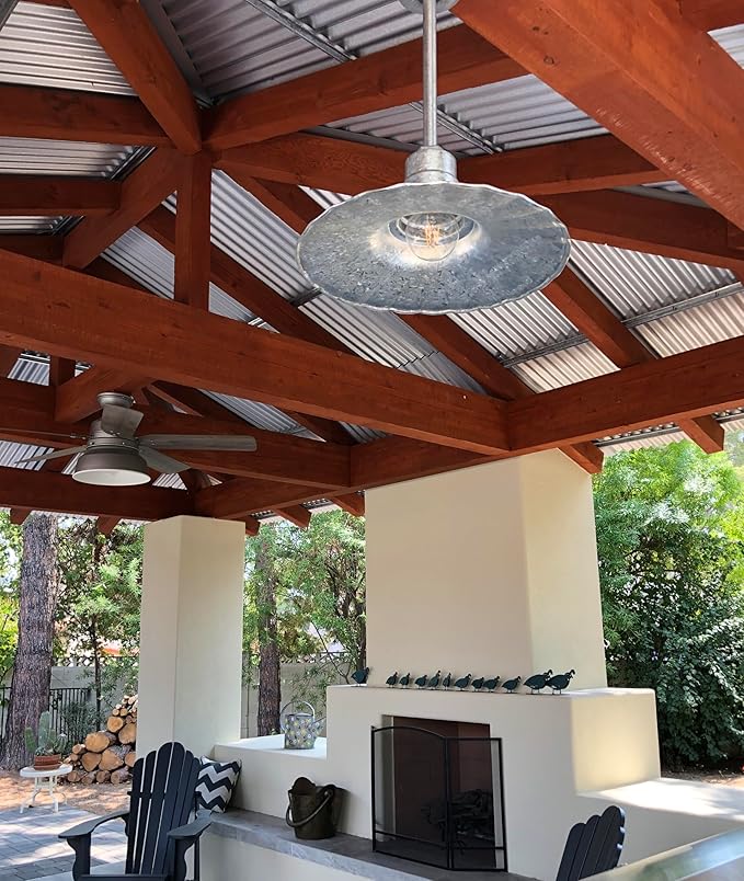 Steel Lighting Co. Eagle Rock Pendant | Ceiling Mounted Light | 16 inch Radial Wave | Flush Mount | Heavy Duty Steel Retro Farmhouse Style Made in America | Modern Gray Exterior/Brass Interior