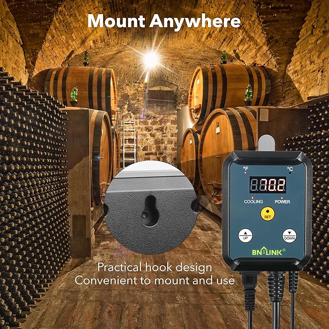 BN-LINK Digital Cooling Thermostat Controller, Temperature Controlled Outlet for Attic Fan, Exhaust Fan, Cooling Devices 40-108°F, 8.3A 1000W