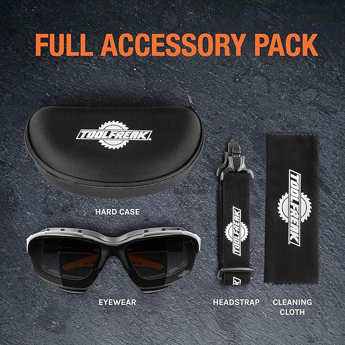 ToolFreak Spoggles, Safety Glasses and Protective Goggles, Eyewear Foam Padded for Comfort and Better Protection, ANSI Z87 Rated, Smoke Tinted Polycarbonate Lens with Impact and UV Rating
