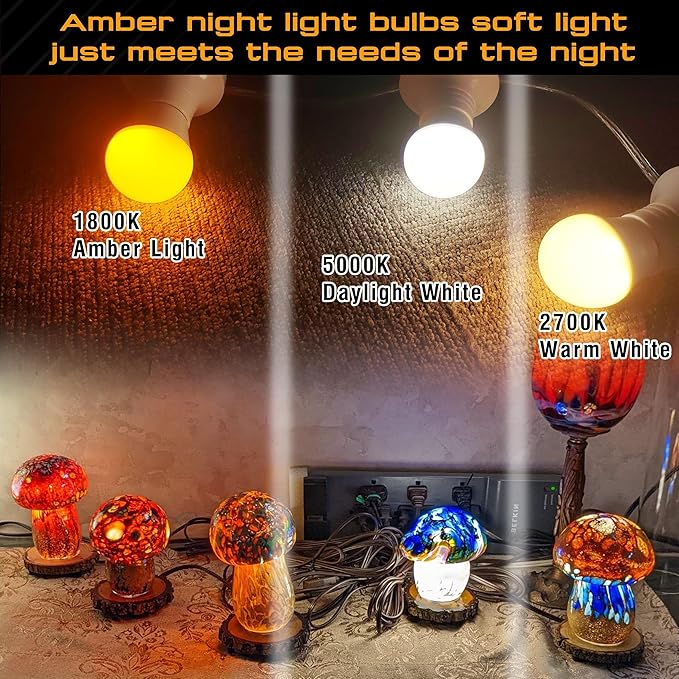 E12 Small Candelabra Base Amber Sleep Light Bulb, 1800K Blue Light Blocking, C7 G45 Warm Night Light Bulbs 25W 40W Equivalent, 3W 300LM Dim Lamp Bulbs for Healthy Sleep, Bedroom, Non-Dimmable, 2pack