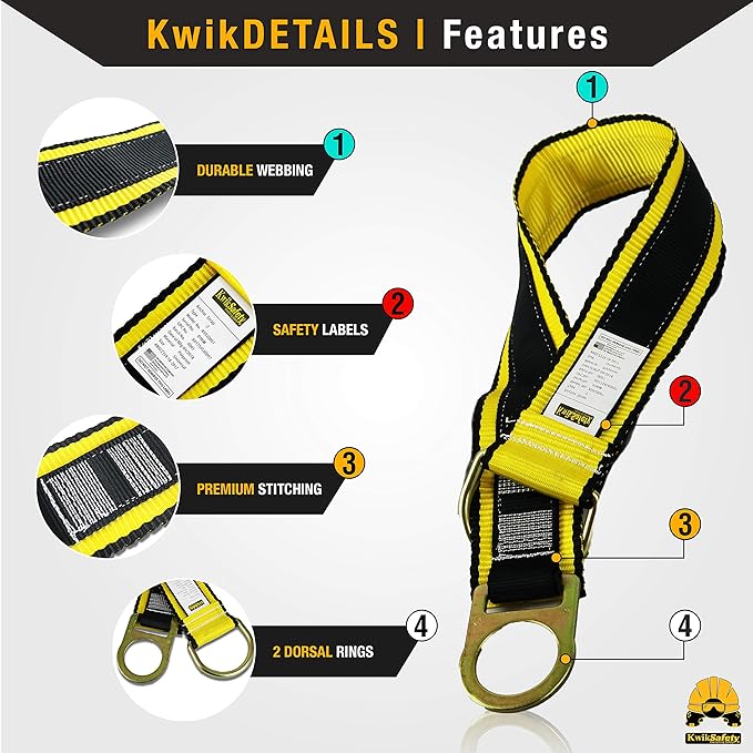 KwikSafety - Charlotte, NC - TSUNAMI BUNDLE [Premium BRAIDED ROPE] Vertical Lifeline, Safety Harness, Safety Lanyard, Cross Arm Strap, Tool Lanyard, Roof Anchor, 20L Dry Bag ANSI OSHA | 50 FT.