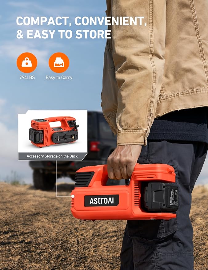 AstroAI TC4 Portable Air Compressor Tire Inflator, 470W 18V Cordless Air Pump for Truck Tires with 4000mAh Battery, 150PSI Heavy Duty Air Compressor with Digital Display for Car, RVs, SUV Red