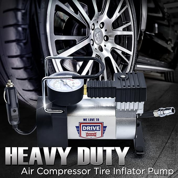 Tire Inflator Portable Air Compressor with Tire Repair Kit – 12V DC Air Pump for Car Tires, 150 PSI Electric Air Pump with Tyre Pressure Gauge, Emergency Kit, and Car Accessories Air Pump