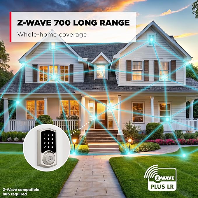 Kwikset HomeConnect 918 Traditional Z-Wave Long Range Enabled Touch Screen Lock Works with Ring Alarm, Samsung SmartThings Hub Required, Sold Seperately in Satin Nickel