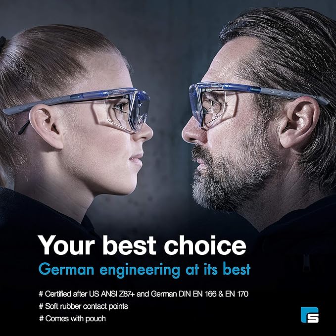 SolidWork Safety Glasses Clear Lens with Side Shields, Anti Fog, Anti Scratch, Anti-Glare, Protective Eyewear for Men & Women