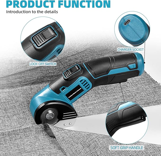 4V Cordless Electric Scissors Heavy Duty Cardboard, Fabric, Leather & Carpet Cutter with Brushless Motor & USB-C Charging, Includes 2 Tungsten Blades Tool Kit for DIY, Crafting, Industrial Use