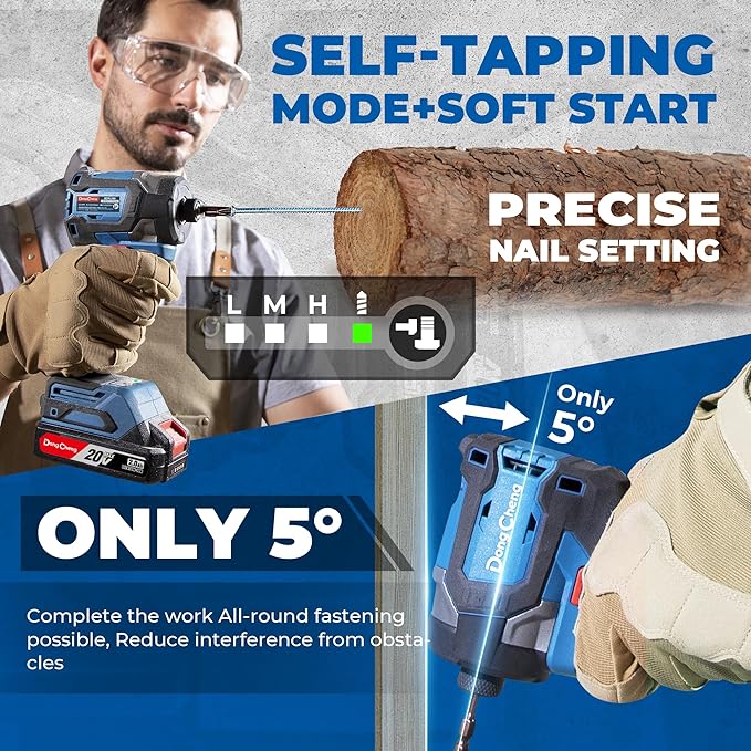 Dong Cheng 20V Brushless Impact Driver, 1840in-lbs Torque, Self-tapping Mode, 3200RPM, 4300IPM, 1/4" Hex Chuck, 3 Speed Modes, with 2 * 2.0Ah Batteries