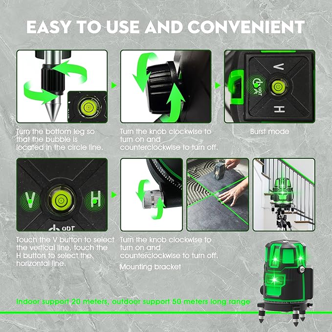 5 Lines Laser Level Tool 360 Self Leveling Precision Cross Line with Tripod, Indoor & Outside Green Laser Level with 2 Batteries & Toolbox for Picture Hanging, Tile Leveling