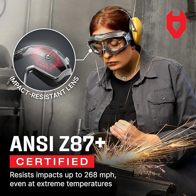 NoCry Safety Goggles Over Glasses with Extreme Impact Resistance — ANSI Z87.1 Certified Eye Protection with Anti-Fog, Anti-Scratch and UV380 Lenses — Adjustable Strap — Ideal for the Chemistry Lab