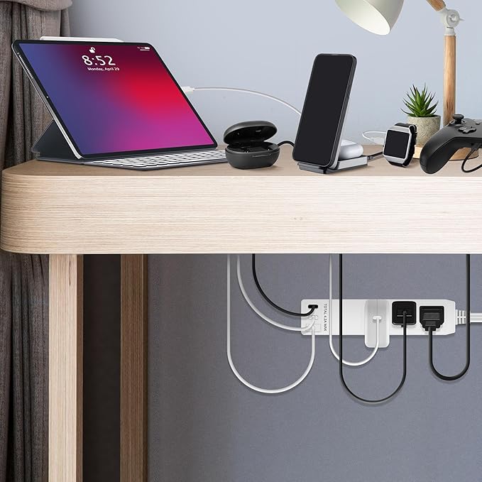 LIDER Outlet Extender with 3 Receptacles, 21W USB Type-A, and 2 USB Type-C, USB Port, Ultra-Thin Wall Plate Plug with Cord Extender, 3-Outlet Power Strip, Flat-Face, ETL-Listed, 3ft Cord, White