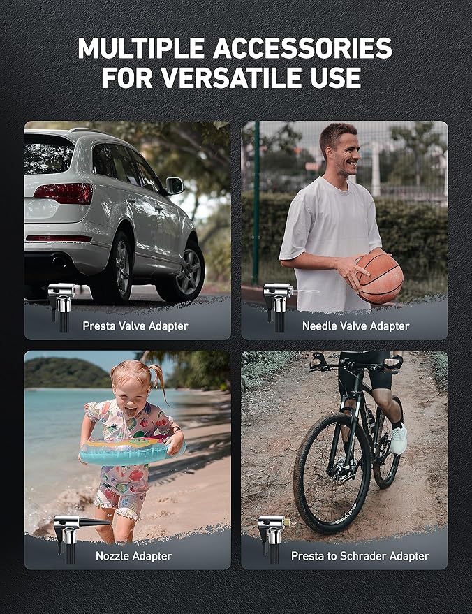 AstroAI Tire Inflator Air Compressor Portable 150PSI Metal Cylinder Fast Inflation Pump 12V DC with LED Light for Cars, Bicycles, Other Inflatables, Car Accessories JY21P160-12