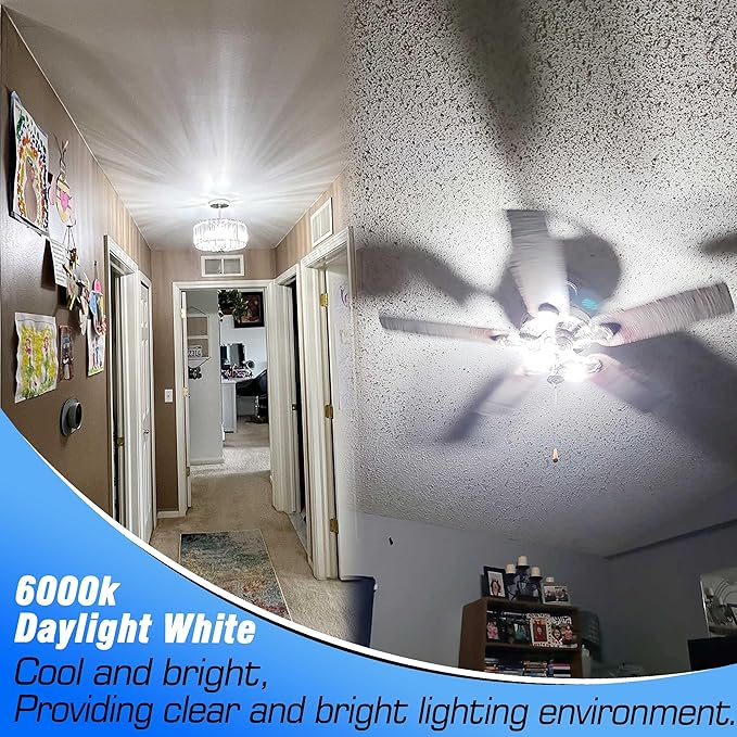 E12 Candelabra LED Light Bulbs 60 Watt Equivalent 6W 6000K Daylight White 550lm E12 C7 T6 Small Base for 120 Volt Chandelier Pendant Ceiling Fan Lighting Table Salt Lamp, Non-dimmable, 4 Pack