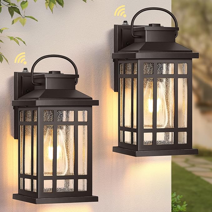 Exterior Lighting Fixtures, Oil Rubbed Bronze Dusk to Dawn Outdoor Light, 100% Aluminum Outdoor Porch Lights Wall Mount, Waterproof Exterior Wall Sconce for Patio, 2-pack Outside Garage Lantern