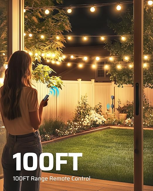 DEWENWILS Dusk to Dawn Dimmer, Wireless Remote Control, Waterproof Dimmable Plug with Timer, 100 FT Range, Outdoor Dimmer for String Light, Patio Lights, FCC Certified