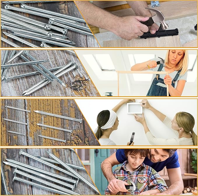 KURUI 700pcs Hardware Nails for Hanging Pictures, Up to 2"-Long Finish Nails Assortment Kit for Wall Art Decor, 640 Frame Nails and 60 Small Finishing Nails for Drywall Wood - Silver Picture Hangers