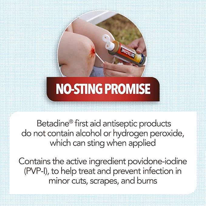 Betadine Antiseptic Liquid First Aid Solution, Povidone-Iodine 10%, Kills Germs in Minor Cuts Scrapes & Burns, No Sting Promise, No Alcohol or Hydrogen Peroxide, 8 FL OZ (Pack of 2)