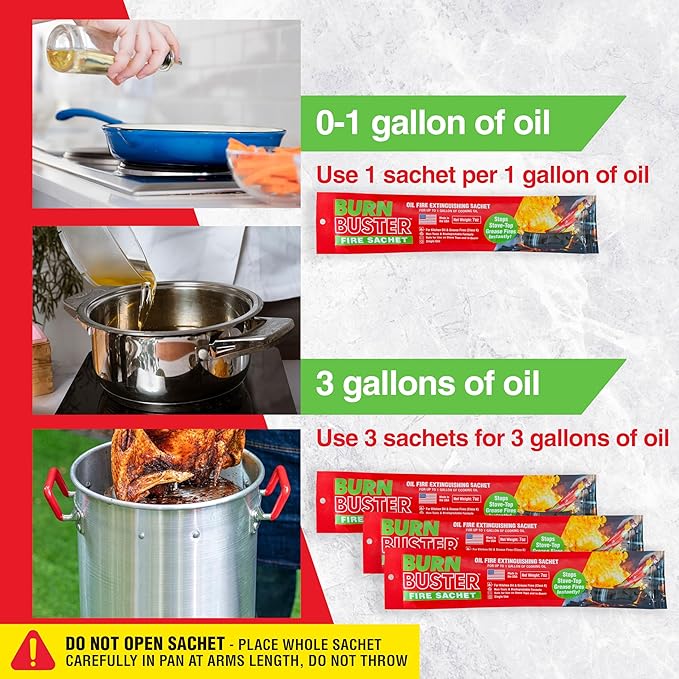 2-Pack BurnBuster Battery Fire Sachet for Oil & Grease Fires for Home and Outdoor Use - Fire Suppressant for Kitchens, Stove-Top and Oven Suitable - Non-Toxic 7 oz. Sachet, Made in USA