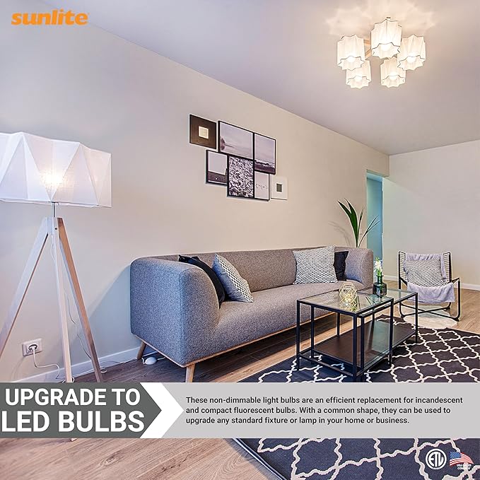 Sunlite 80862-SU LED A19 Light Bulb, Non-Dimmable 12 Watt (75W Equivalent), 1100 Lumens, Medium (E26) Base, ETL Listed, 4000K Cool White, 3 Count